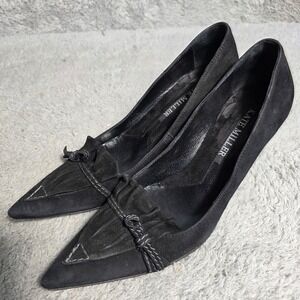 Kate Miller Black Suede Kitten Heel Pointed Toe Pumps Witchy Heels EU 36.5 US 6
